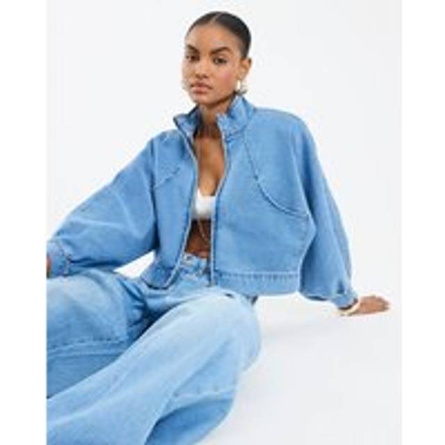 River Island Womens Blue Denim Batwing Sleeve Zip Through Jacket - L
