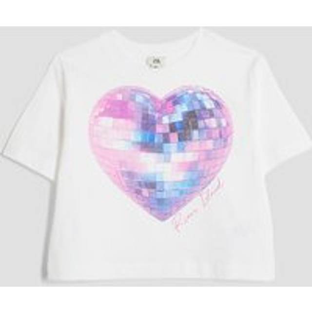River Island Girls White Disco Heart Crop T-Shirt - 9-10 Yrs