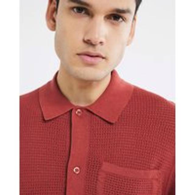 Mens River Island Red Regular Fit Short Sleeve Crochet Shirt - XL