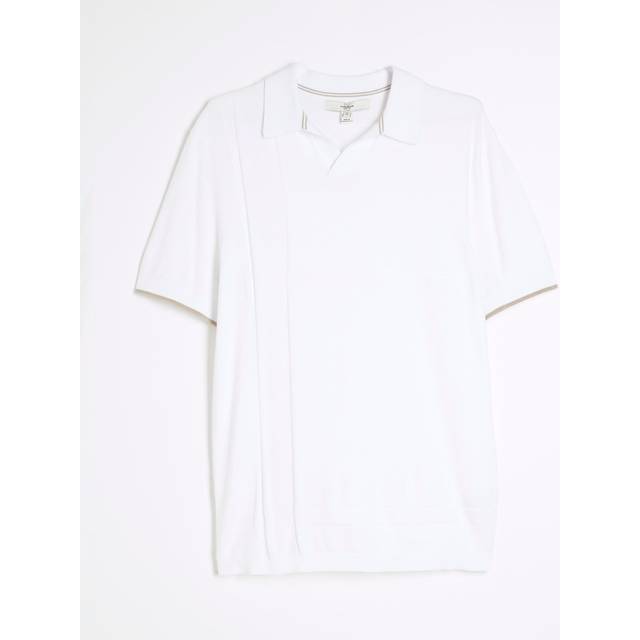 Mens River Island White Slim Asymmetric Open Collar Polo Shirt - XL