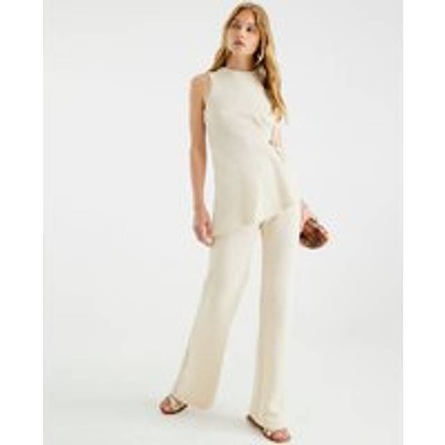 River Island Womens Cream Textured Wide Leg Trousers - S