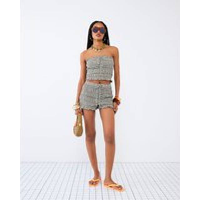 River Island Womens Green Ruched Gingham Bandeau Top - 18