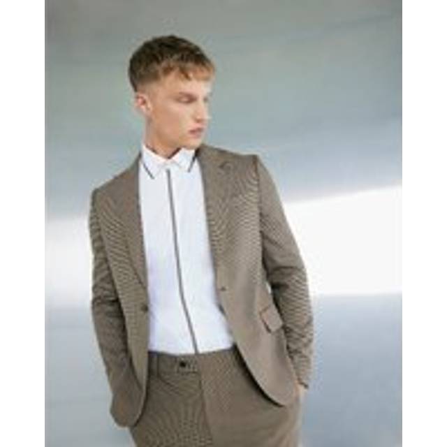 Mens River Island Beige Slim Fit Puppytooth Check Suit Jacket - 42R