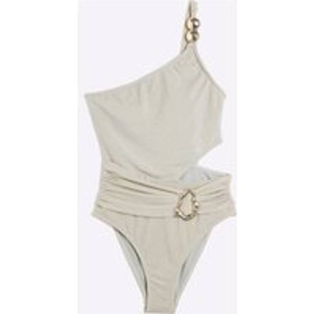 River Island Womens Cream Glitter One Shoulder Swimsuit - 8