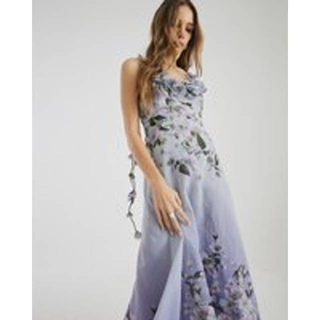 River Island Womens Purple 3D V-Neck Floral Midi Dress - 18