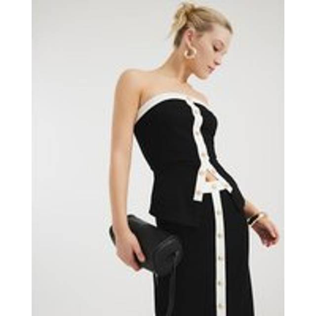 River Island Womens Black Sleeveless Bandeau Monochrome Top - L