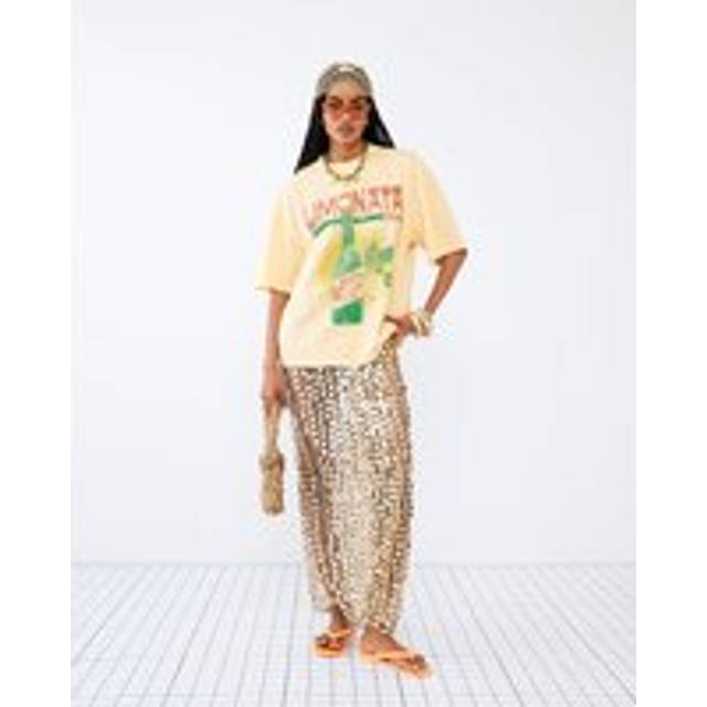 River Island Womens Yellow Short Sleeve Limonata Drink T-Shirt - XS