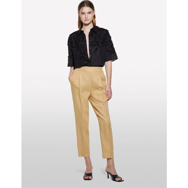Sisley - Mustard Joggers In 100% Linen, Woman, Mustard, Size: 42