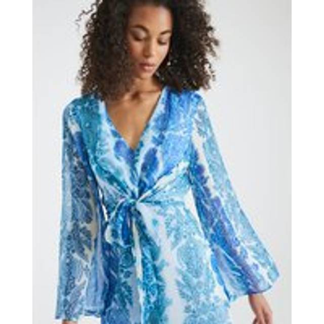 River Island Womens Blue Long Sleeve Tie Front Paisley Mini Dress - 10