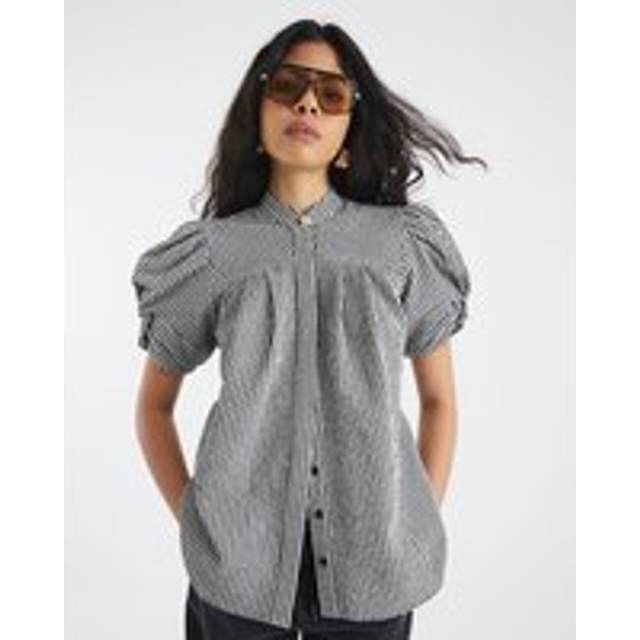 River Island Womens Black Gingham Puff Sleeve Blouse - 12