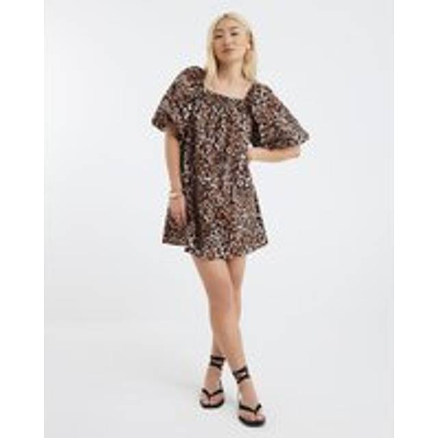 River Island Womens Brown Leopard Print Puff Sleeve Mini Dress - 14
