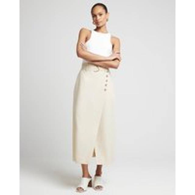 River Island Womens Beige Linen Blend A Line Midi Skirt - 18