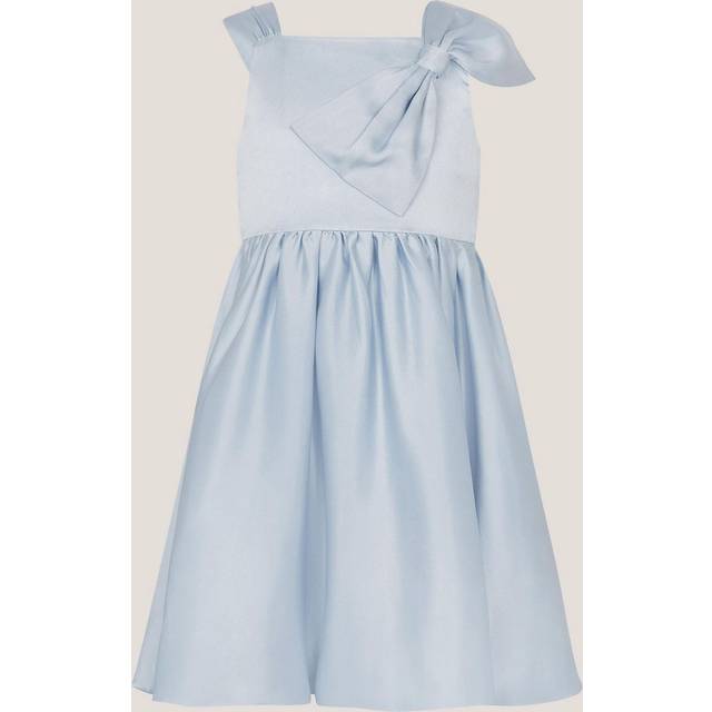 Monsoon Kids' Freya Bow Strap Satin Party Dress, Pale Blue