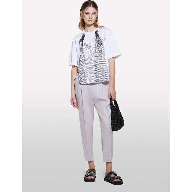 Sisley - Gray Joggers In 100% Linen, Woman, Light Gray, Size: 48