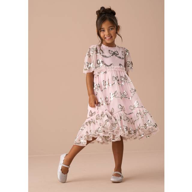 Girls Pink Sequin Bow Party Dress | Angel & Rocket / 3 yrs