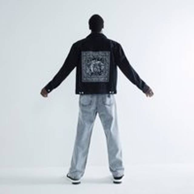 Mens River Island Black Denim Volcan Print Zipped Jacket - XS