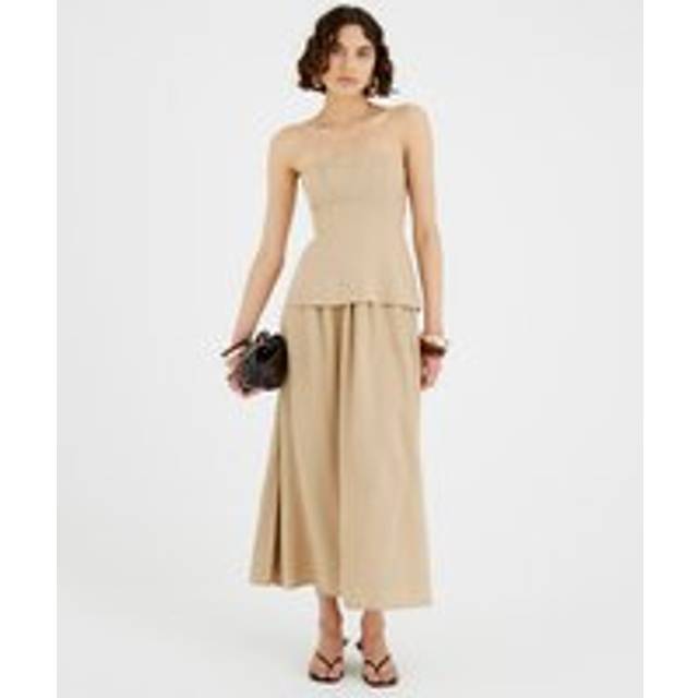 River Island Womens Beige Bandeau Linen Blend Midi Dress - 16