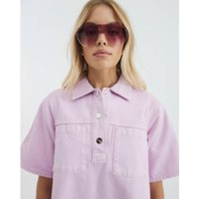 River Island Womens Pink Denim Short Sleeve Collared Shirt Dress - 8