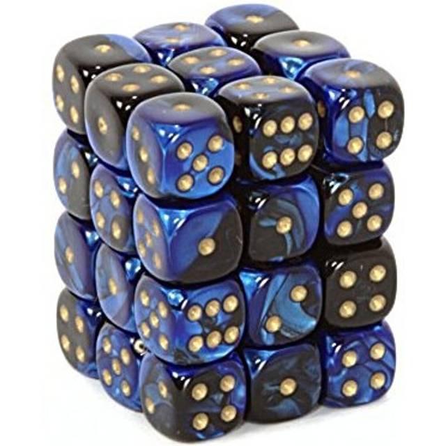 Chessex Dice D6 Sets: Gemini Black & Blue with Gold - 12Mm Six Sided Die (36) Block of Dice