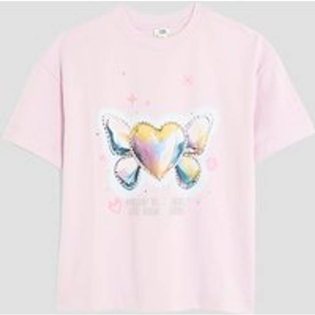 River Island Girls Pink Embellished Chrome Heart T-Shirt - 9-10 Yrs