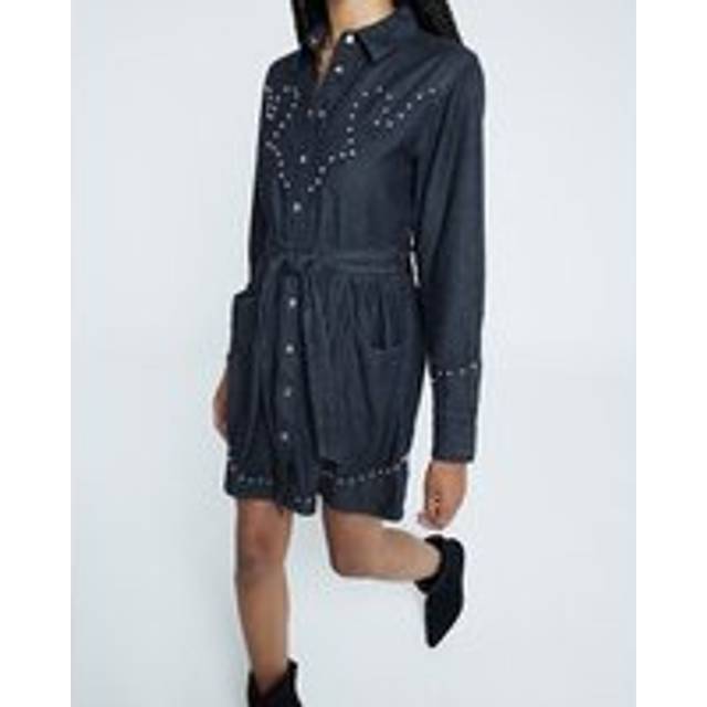 River Island Womens Black Denim Studded Mini Shirt Dress - 12