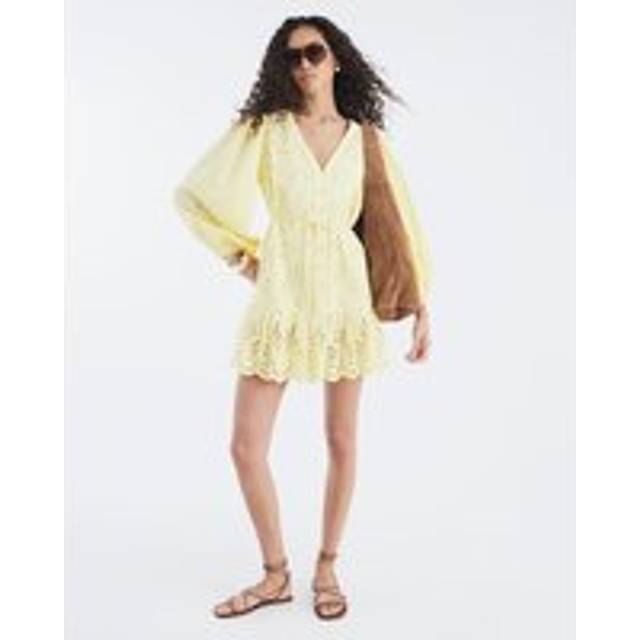 River Island Womens Yellow Long Sleeve Cutwork Mini Shirt Dress - 10
