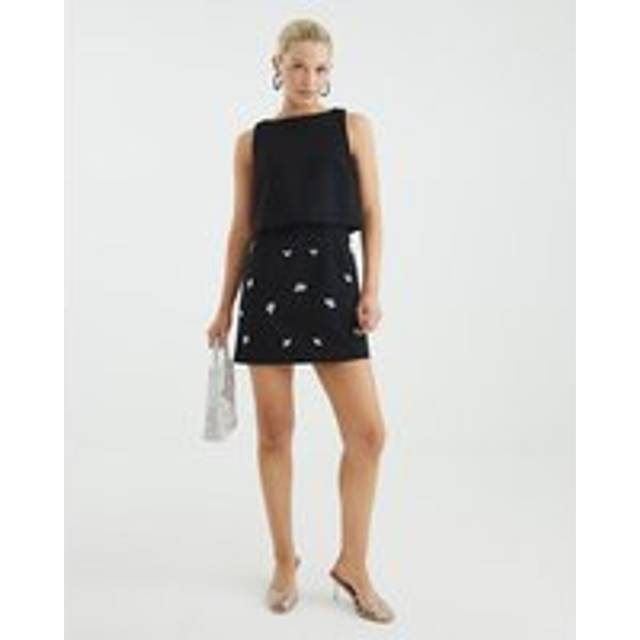 River Island Womens Black Bow Embellished Layered Mini Dress - 6