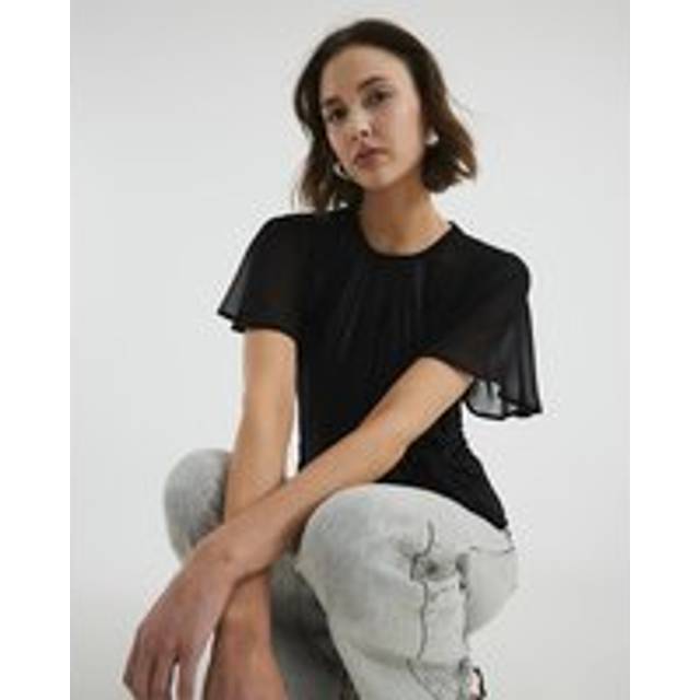 River Island Womens Black Short Sleeve Pleated Hybrid T-Shirt - 8