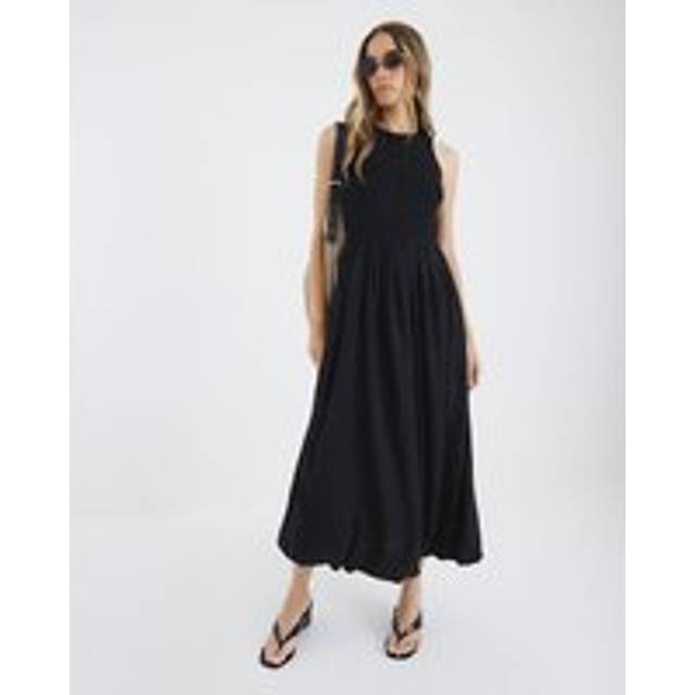 River Island Womens Black Shirred Bubble Hem Midi Dress - 8