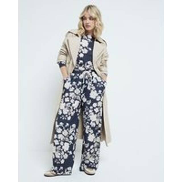 River Island Womens Black Floral Wide Leg Joggers - M
