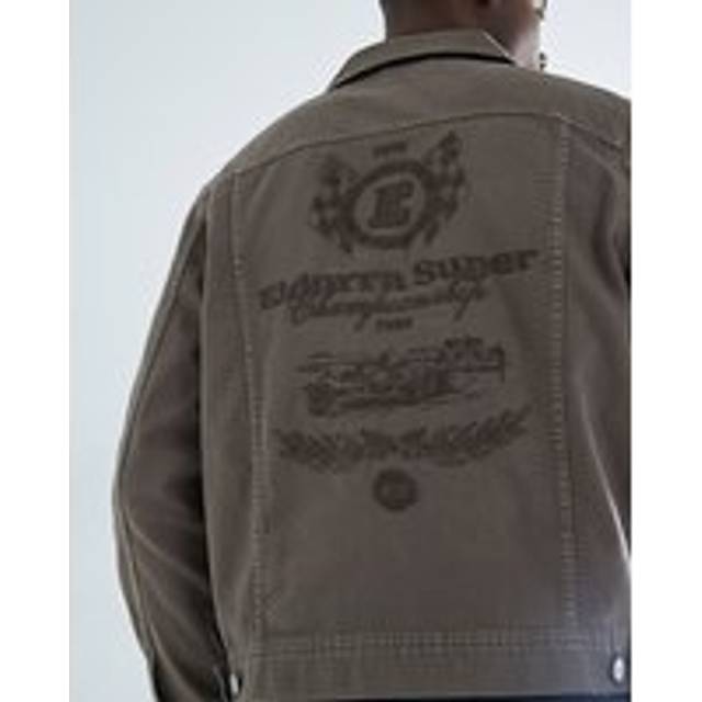 Mens River Island Brown Denim Embroidered Jacket