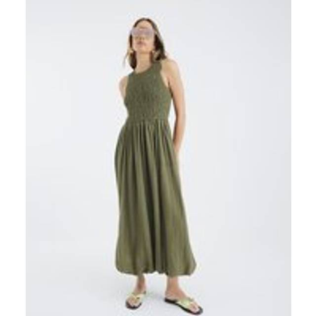 River Island Womens Khaki Shirred Bubble Hem Midi Dress - 16