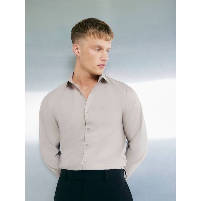 Mens River Island Beige Slim Fit Formal Shirt - L