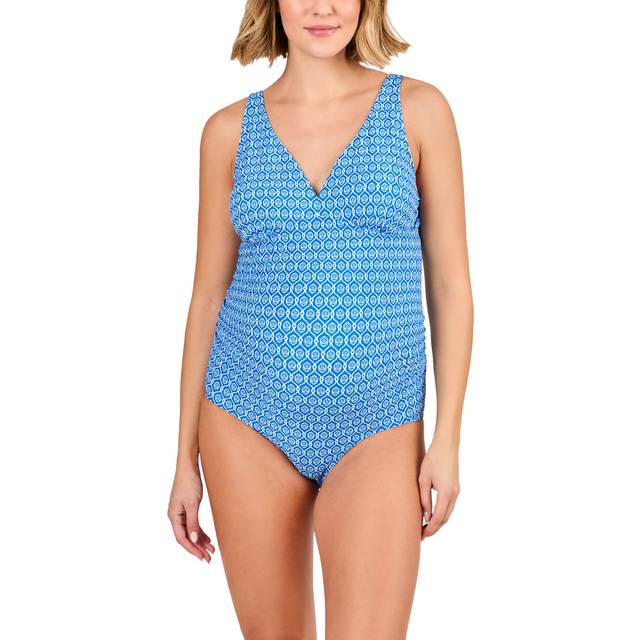 JoJo Maman Bébé Batik V-Neck Maternity Swimsuit, Blue