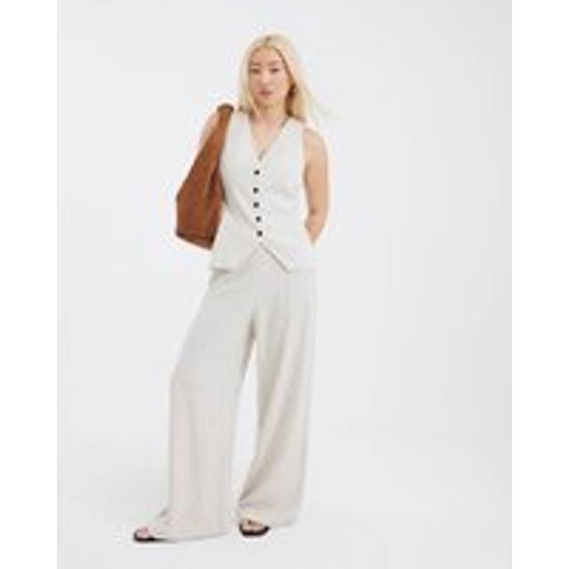 River Island Womens Cream Stripe Linen Blend Wide Leg Trousers - 10