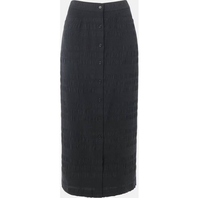 Whistles Sienna Plisse Button Midi Skirt, Black