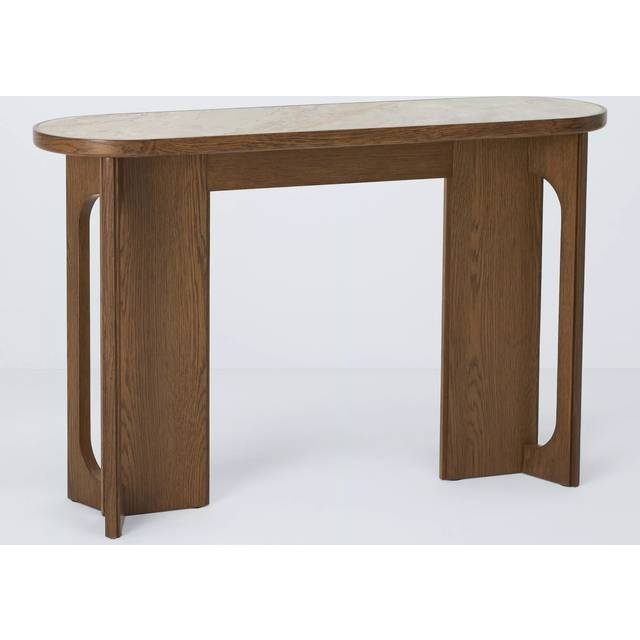 John Lewis Sculpt Ceramic Top Console Table, Dark Stain/Cream