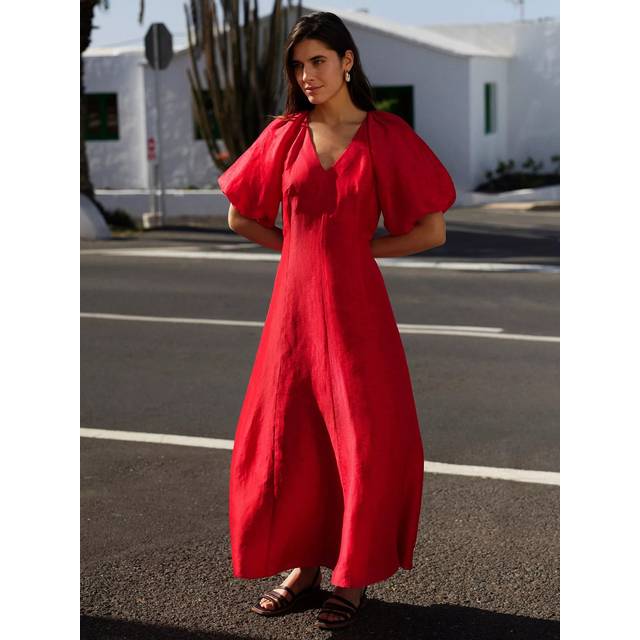 Whistles Taffeta Linen Rich Dress, Red