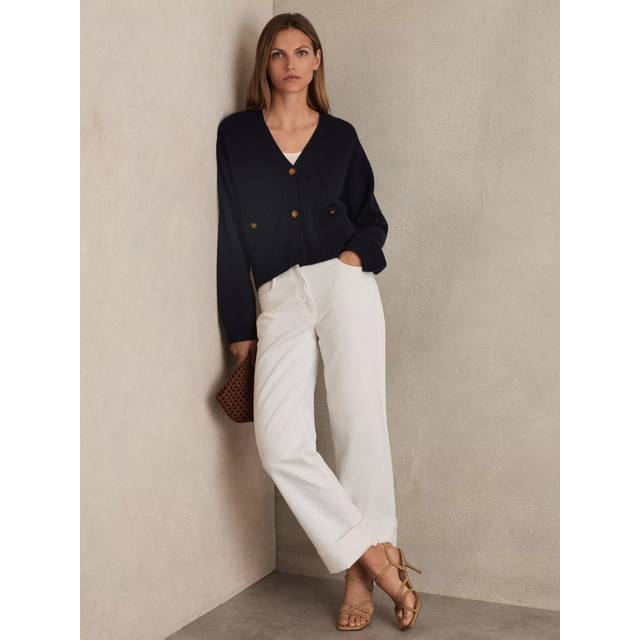 Reiss Mila Button Detail Wool Rich Cardigan, Navy
