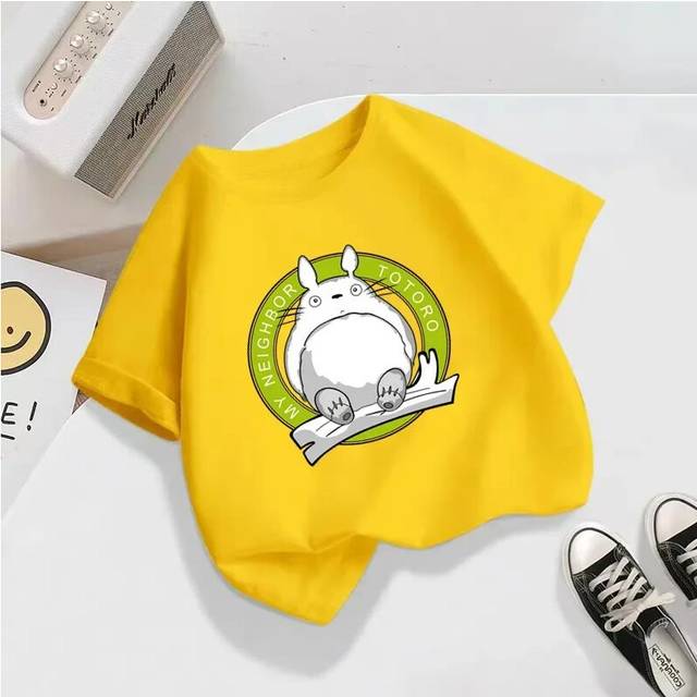 (Rose Red, 120) 2024 Fashion Totoro Short Sleeve T-shirt Kids Clothing Girls Clothing Boys Baby Clothing Fall Sports Casual Kids Top
