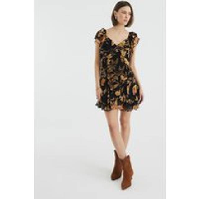 River Island Womens Black Short Sleeve Floral Shift Dress - 10