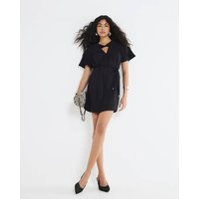 River Island Womens Black Angel Sleeve Belted Mini Dress - 8
