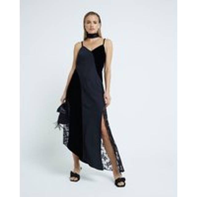 River Island Womens Black Satin Velvet And Lace Slip Dress - 10