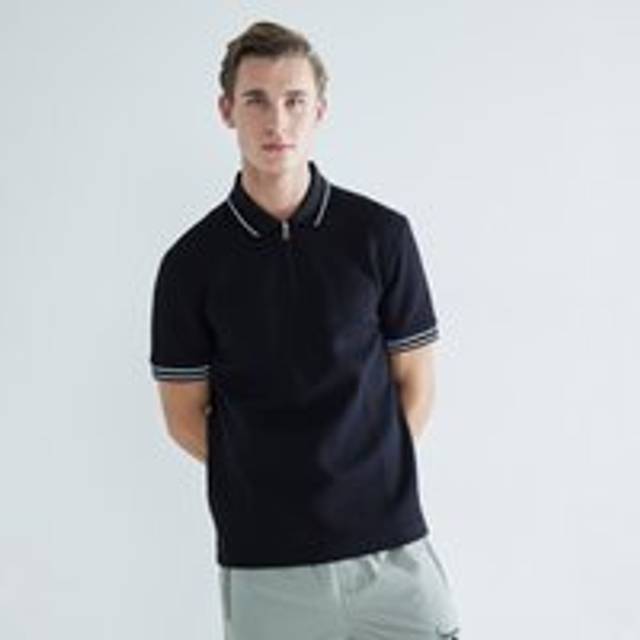 Mens River Island Black Slim Fit Quilted Tipped Polo Shirt - XXS