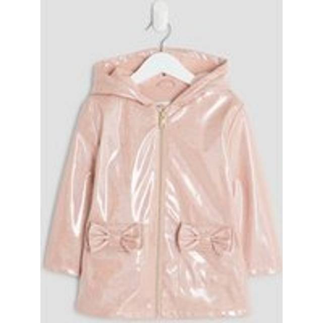 River Island Mini Girls Pink Bow Glitter Hooded Raincoat - 12-18 Mths