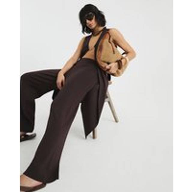 River Island Womens Brown Knit Wide Leg Trousers - M