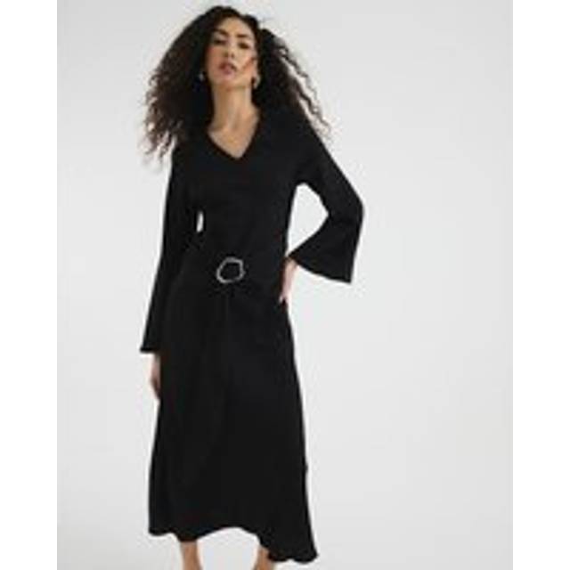 River Island Womens Black Long Sleeved Tie Waist Midi Dress