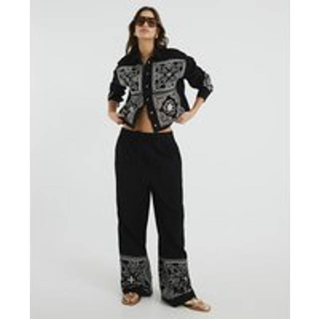 River Island Womens Black Linen Blend Broderie Trousers - 6
