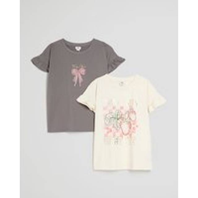 River Island Girls Pack Of 2 Beige Pink Frill T-Shirts - 9-10 Yrs