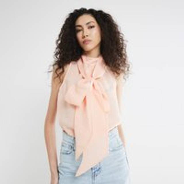 River Island Womens Pink Bow Neck Tie Blouse - 22